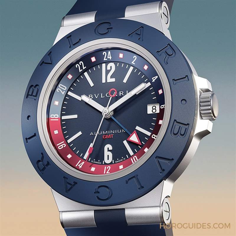 藍(lán)紅配色！自由穿梭24時(shí)區(qū)的帥氣｜BVLGARI Aluminium GMT腕表-復(fù)刻表