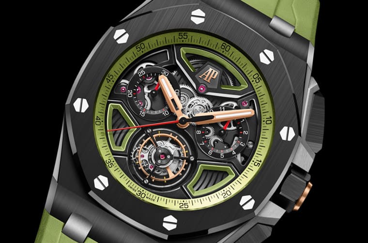 AP皇家橡樹離岸型陀飛輪計時碼表改黑陶瓷殼搭綠色新裝上陣-復(fù)刻表