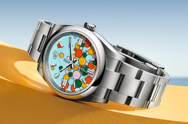 勞力士OP延續(xù)彩色漆面熱潮新推「慶典」風格彩色氣泡面盤-復(fù)刻表