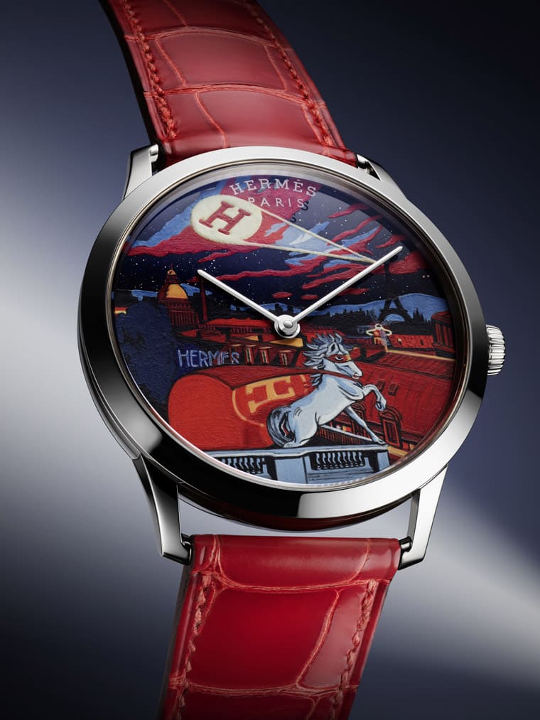 愛(ài)馬仕Slim d'Hermès工藝表把虛構(gòu)超級(jí)英雄微繪在砂金石面盤(pán)上-復(fù)刻表