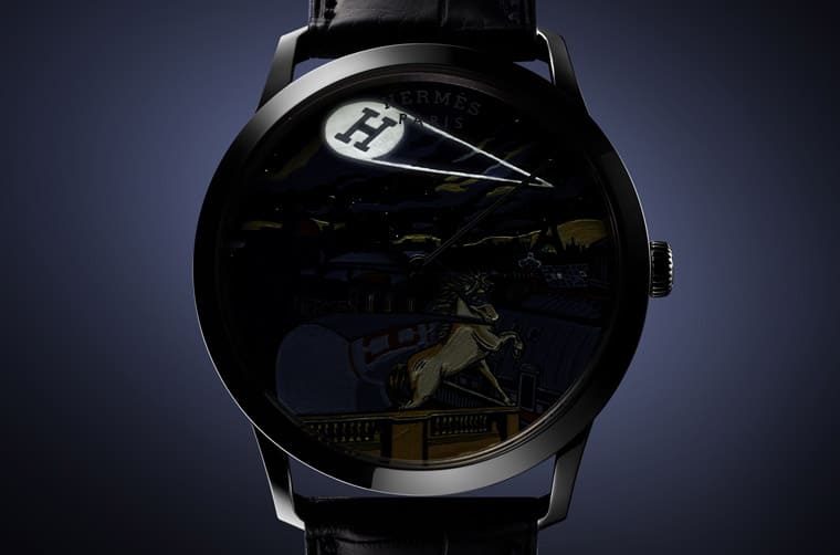 愛(ài)馬仕Slim d'Hermès工藝表把虛構(gòu)超級(jí)英雄微繪在砂金石面盤(pán)上-復(fù)刻表