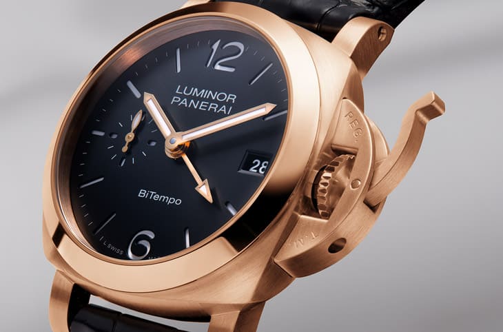 沛納海Luminor PAM01641改以Goldtech紅金搭配實(shí)用兩地時(shí)間功能-復(fù)刻表
