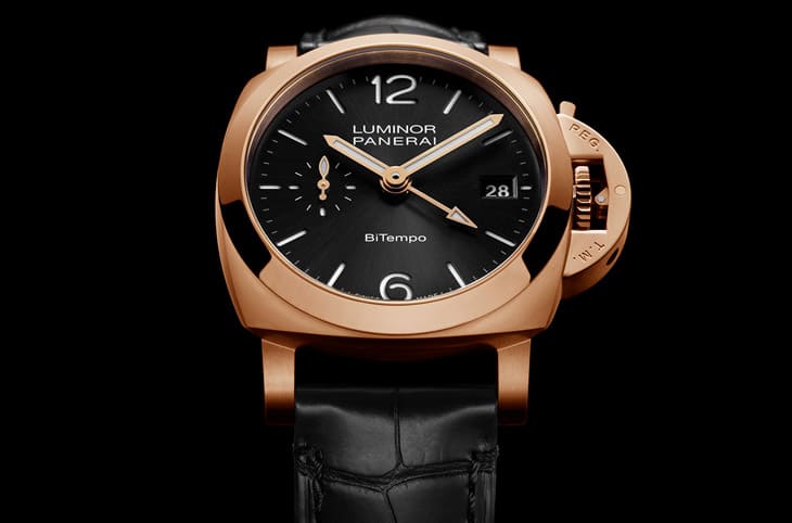 沛納海Luminor PAM01641改以Goldtech紅金搭配實(shí)用兩地時(shí)間功能-復(fù)刻表